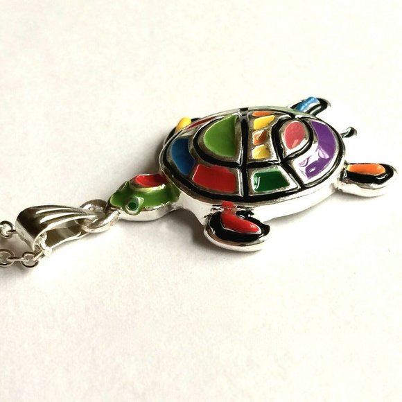 Silver Sea Life Turtle Necklace 24" Chain Nautical Island Beach Plated Plus Size - Picture 5 of 10